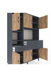 Hyperion Dolap 9 Raflı 3 Çekmeceli 6 Kapaklı 132x44x195 Antrasit-Çam/Antrasit