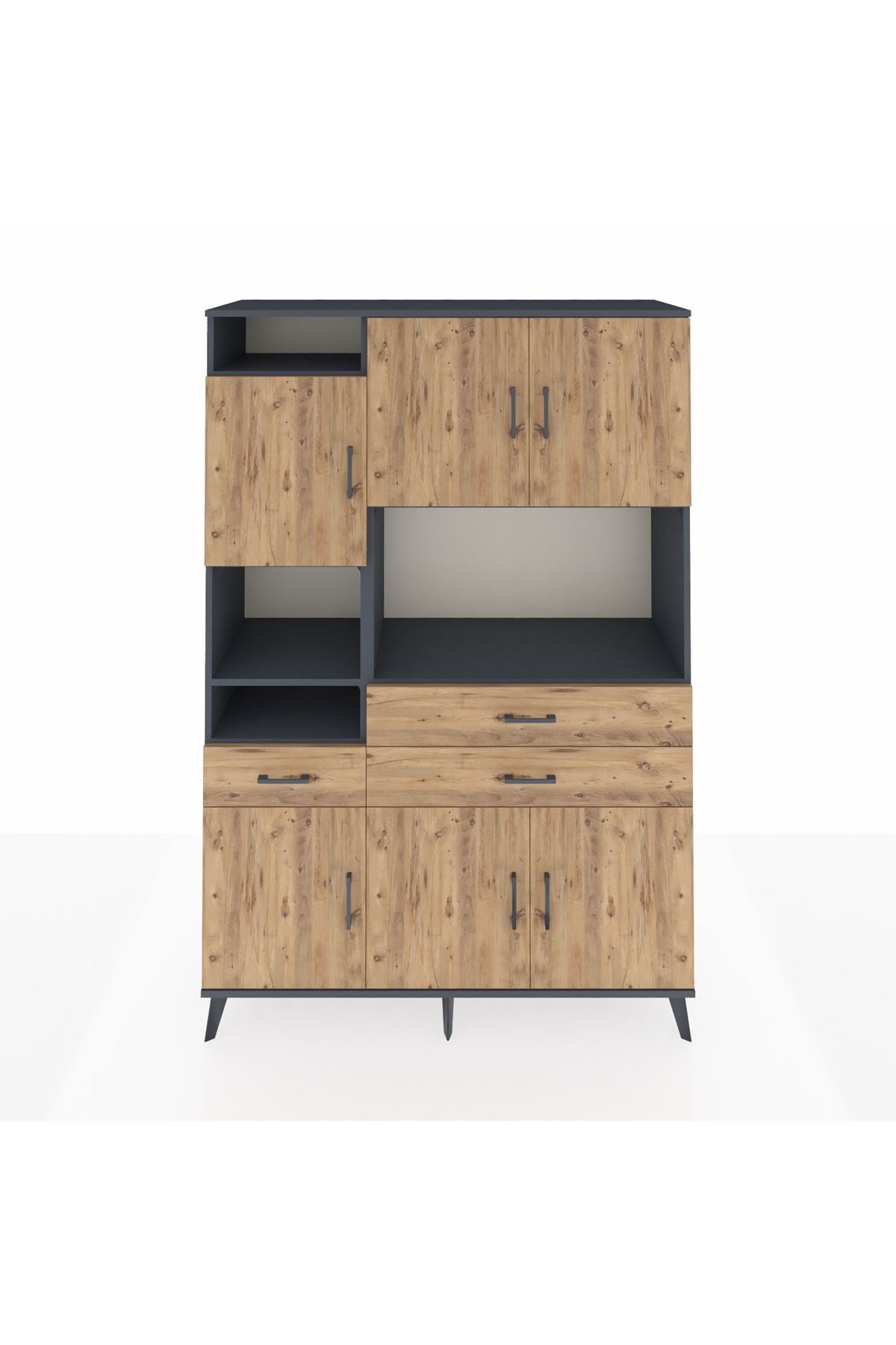 Hyperion Dolap 9 Raflı 3 Çekmeceli 6 Kapaklı 132x44x195 Antrasit-Çam/Çam