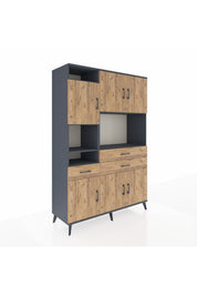 Hyperion Dolap 9 Raflı 3 Çekmeceli 6 Kapaklı 132x44x195 Antrasit-Çam/Çam