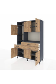 Hyperion Dolap 9 Raflı 3 Çekmeceli 6 Kapaklı 132x44x195 Antrasit-Çam/Çam