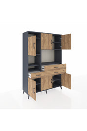 Hyperion Dolap 9 Raflı 3 Çekmeceli 6 Kapaklı 132x44x195 Antrasit-Çam/Çam