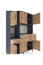 Hyperion Dolap 9 Raflı 3 Çekmeceli 6 Kapaklı 132x44x195 Antrasit-Çam/Çam