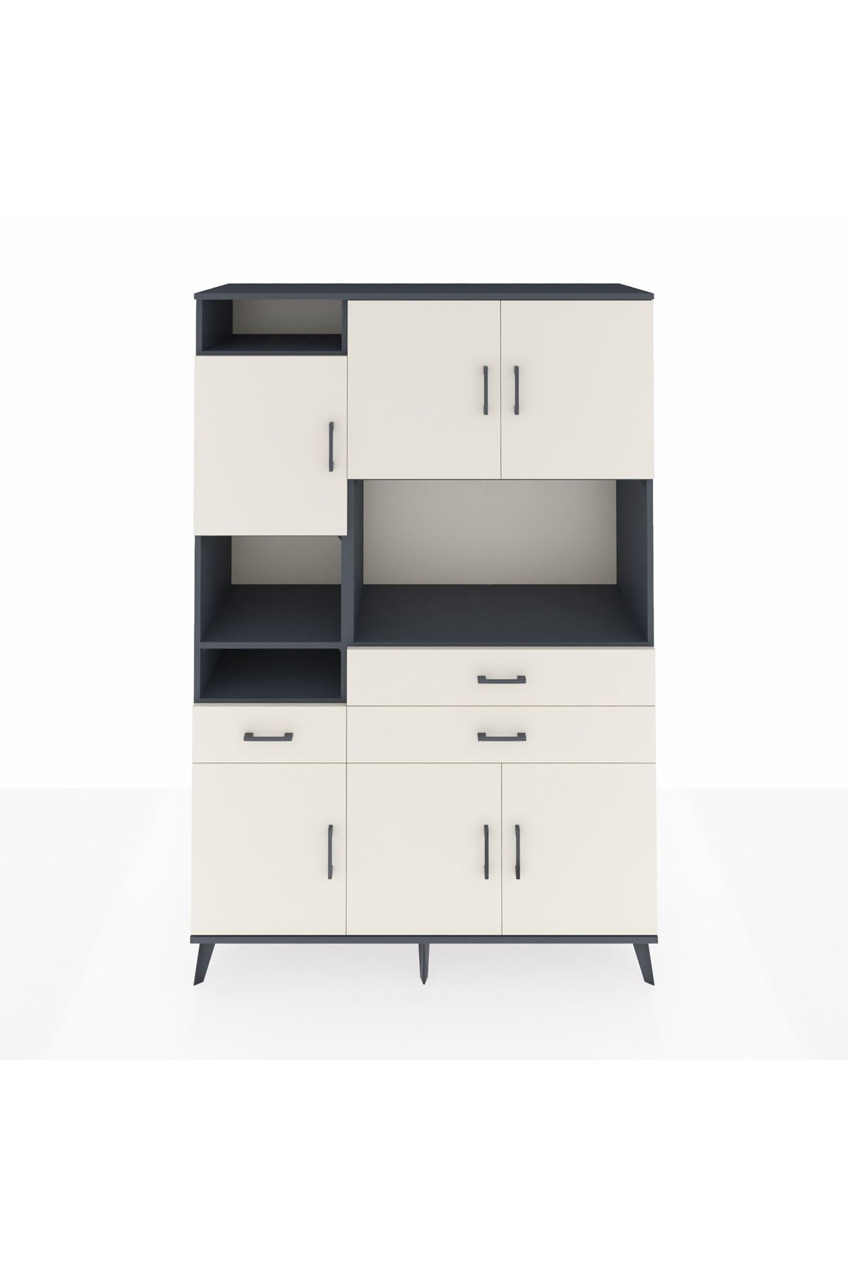 Hyperion Dolap 9 Raflı 3 Çekmeceli 6 Kapaklı 132x44x195 Antrasit-Aytaşı/Aytaşı