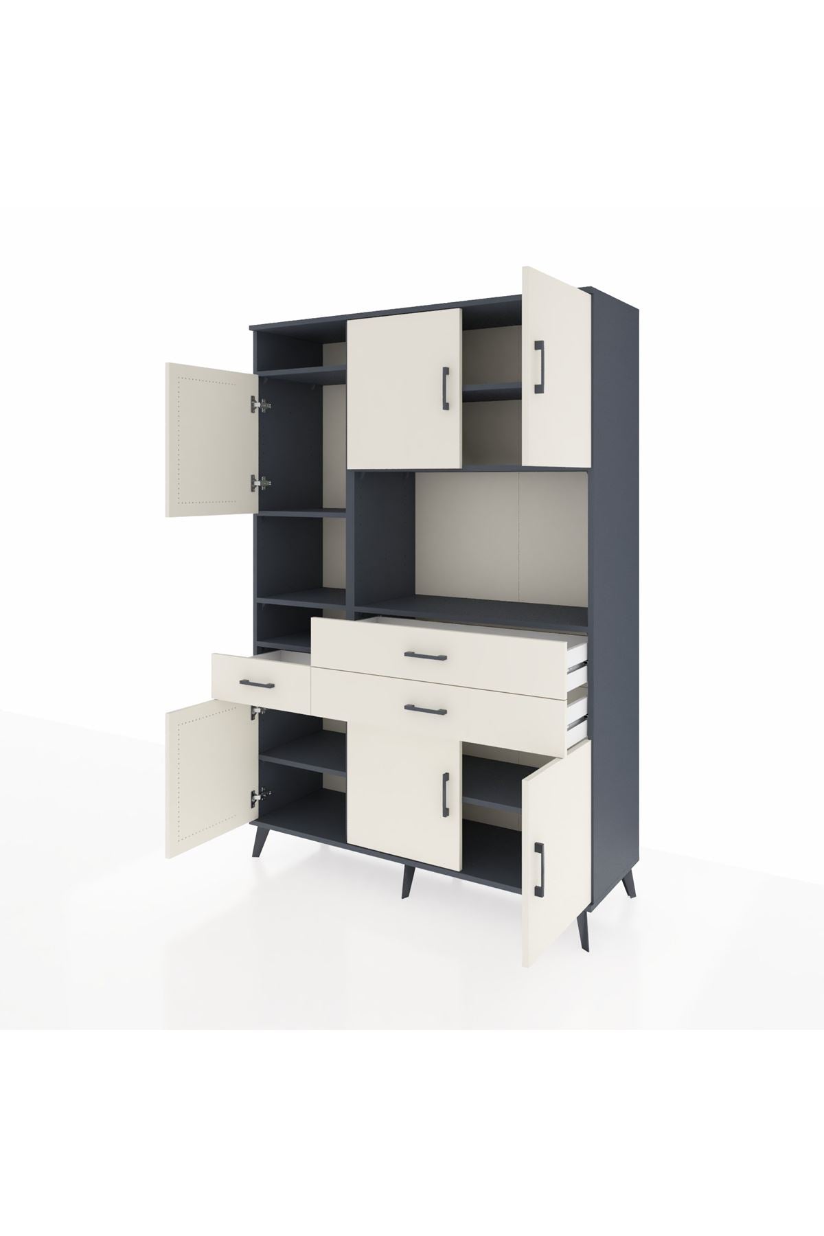Hyperion Dolap 9 Raflı 3 Çekmeceli 6 Kapaklı 132x44x195 Antrasit-Aytaşı/Aytaşı