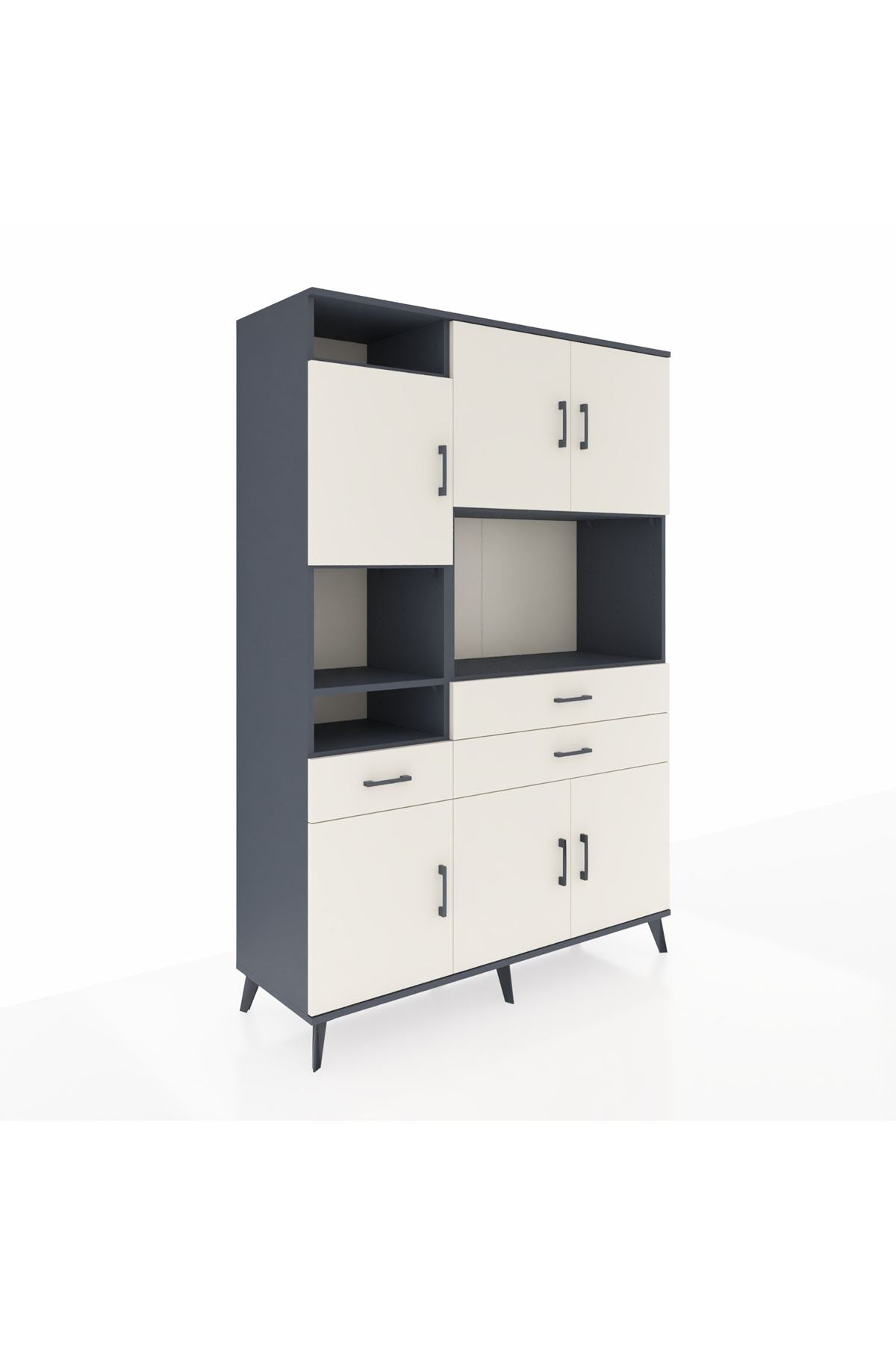 Hyperion Dolap 9 Raflı 3 Çekmeceli 6 Kapaklı 132x44x195 Antrasit-Aytaşı/Aytaşı
