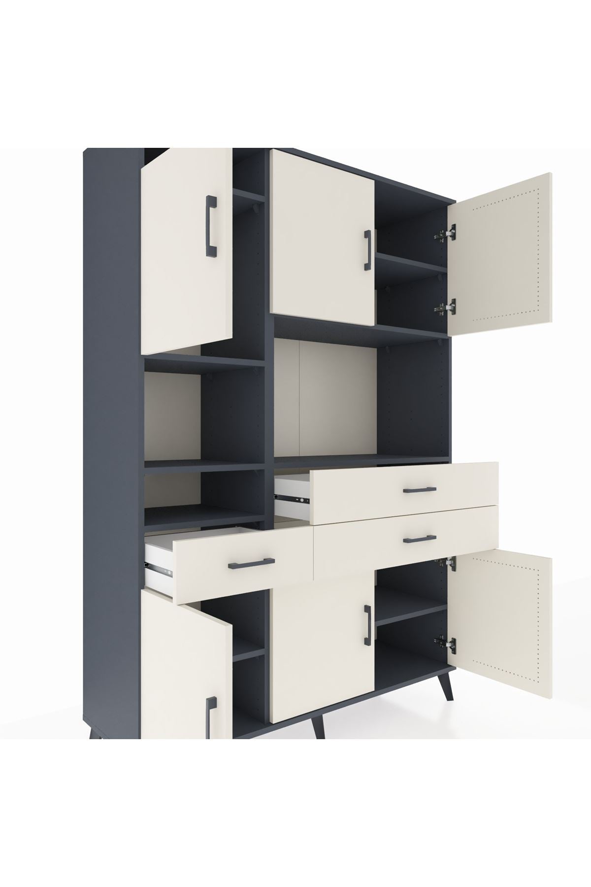 Hyperion Dolap 9 Raflı 3 Çekmeceli 6 Kapaklı 132x44x195 Antrasit-Aytaşı/Aytaşı