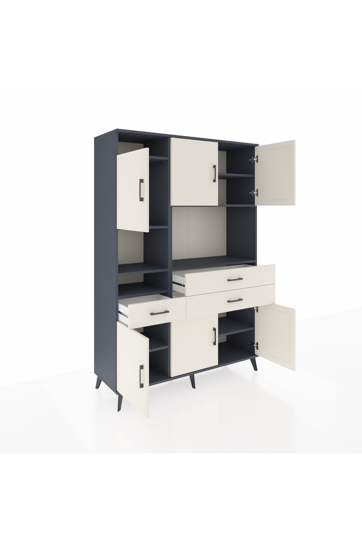 Hyperion Dolap 9 Raflı 3 Çekmeceli 6 Kapaklı 132x44x195 Antrasit-Aytaşı/Aytaşı