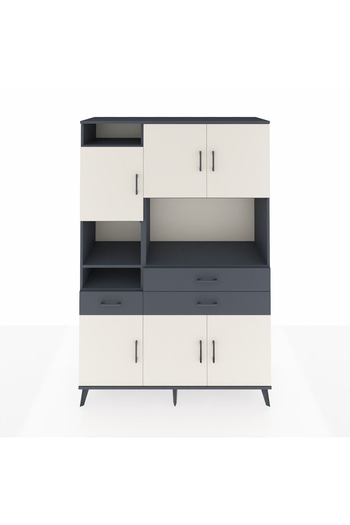 Hyperion Dolap 9 Raflı 3 Çekmeceli 6 Kapaklı 132x44x195 Antrasit-Aytaşı/Antrasit