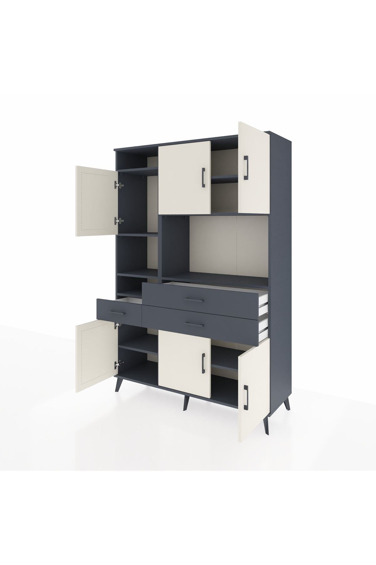 Hyperion Dolap 9 Raflı 3 Çekmeceli 6 Kapaklı 132x44x195 Antrasit-Aytaşı/Antrasit