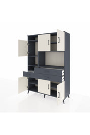 Hyperion Dolap 9 Raflı 3 Çekmeceli 6 Kapaklı 132x44x195 Antrasit-Aytaşı/Antrasit