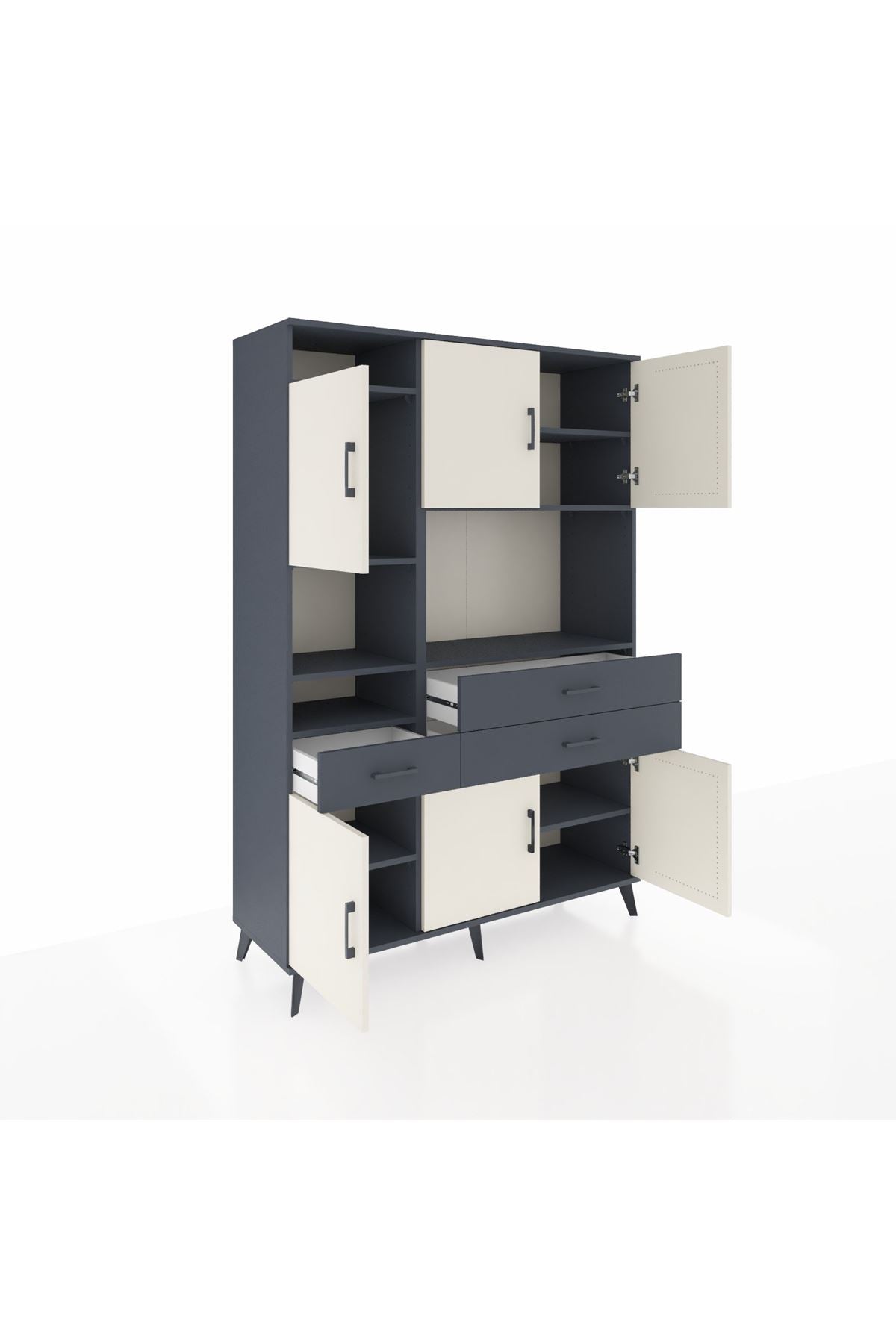 Hyperion Dolap 9 Raflı 3 Çekmeceli 6 Kapaklı 132x44x195 Antrasit-Aytaşı/Antrasit