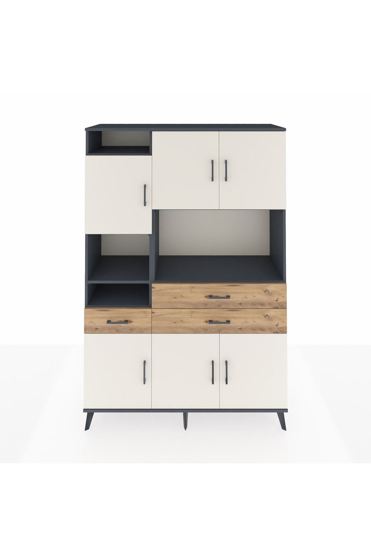 Hyperion Dolap 9 Raflı 3 Çekmeceli 6 Kapaklı 132x44x195 Antrasit-Aytaşı/Çam