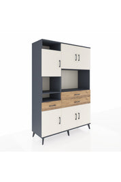 Hyperion Dolap 9 Raflı 3 Çekmeceli 6 Kapaklı 132x44x195 Antrasit-Aytaşı/Çam