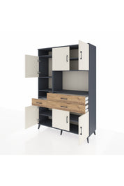 Hyperion Dolap 9 Raflı 3 Çekmeceli 6 Kapaklı 132x44x195 Antrasit-Aytaşı/Çam