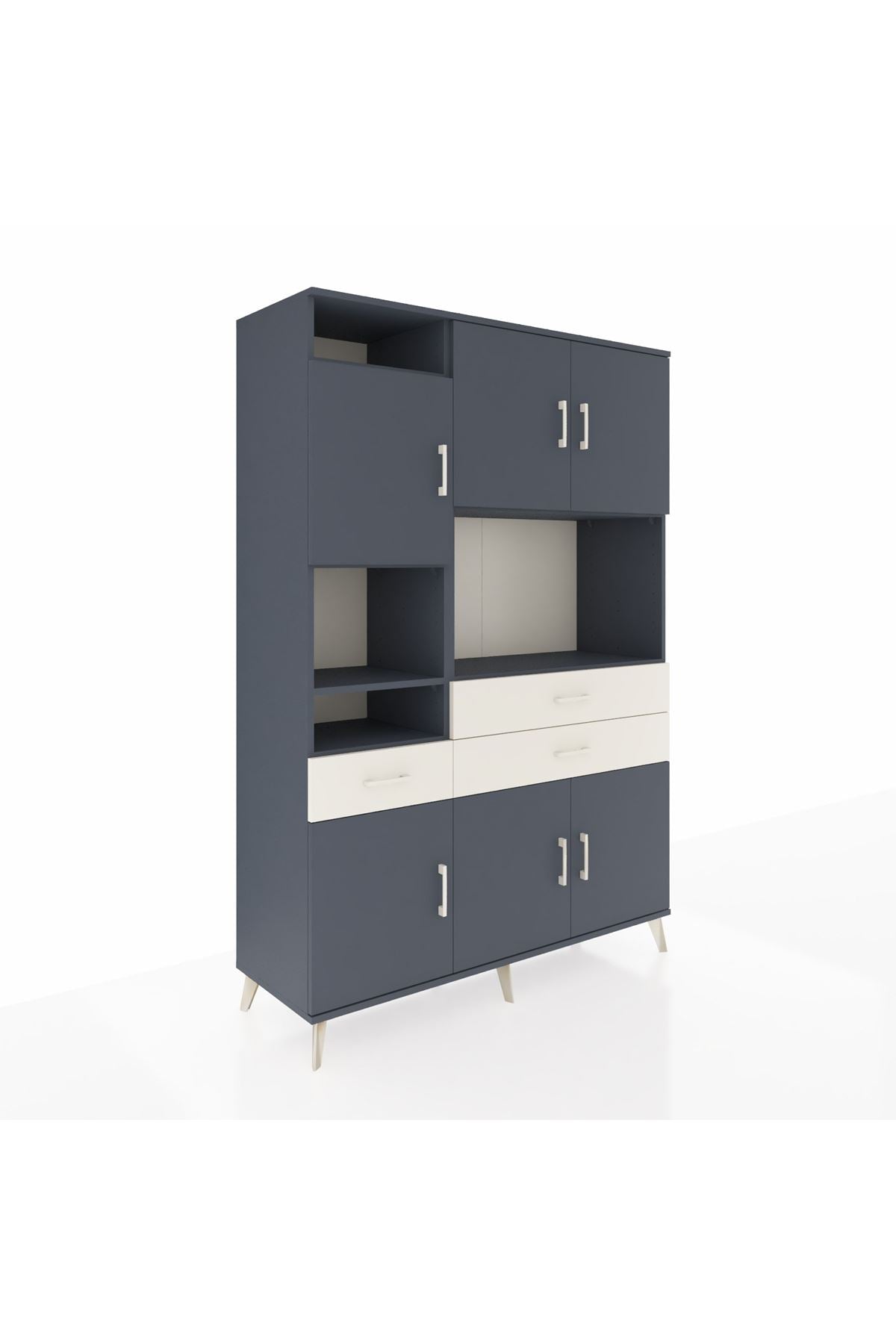 Hyperion Dolap 9 Raflı 3 Çekmeceli 6 Kapaklı 132x44x195 Antrasit-Antrasit/Aytaşı