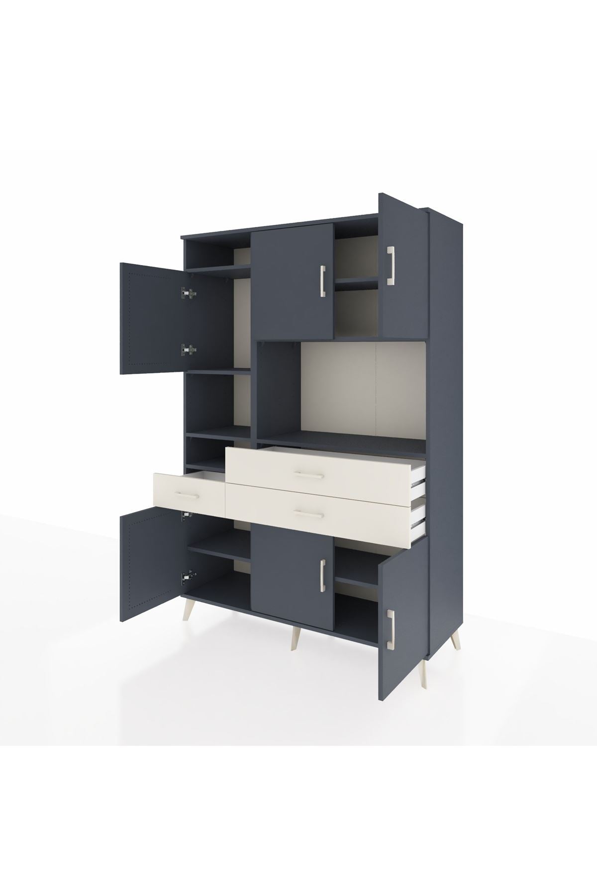 Hyperion Dolap 9 Raflı 3 Çekmeceli 6 Kapaklı 132x44x195 Antrasit-Antrasit/Aytaşı