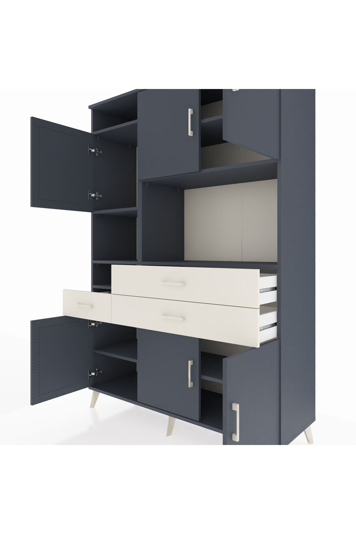 Hyperion Dolap 9 Raflı 3 Çekmeceli 6 Kapaklı 132x44x195 Antrasit-Antrasit/Aytaşı