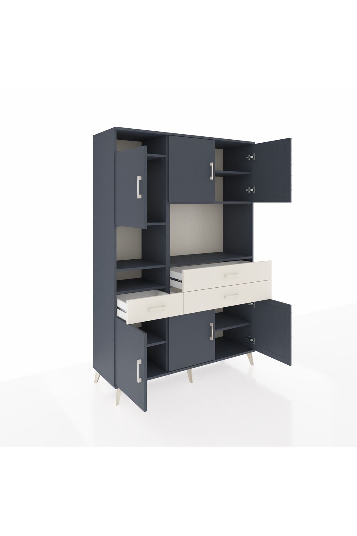 Hyperion Dolap 9 Raflı 3 Çekmeceli 6 Kapaklı 132x44x195 Antrasit-Antrasit/Aytaşı