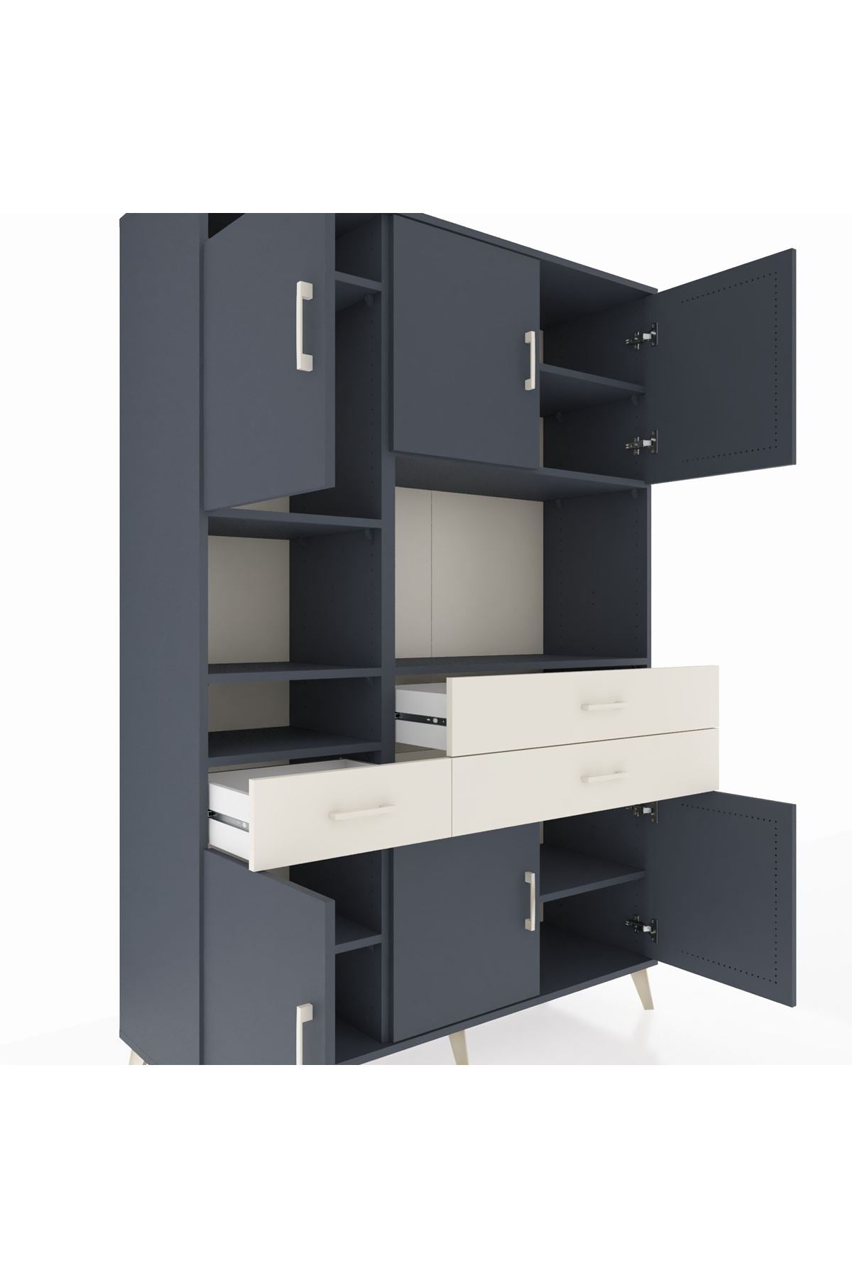 Hyperion Dolap 9 Raflı 3 Çekmeceli 6 Kapaklı 132x44x195 Antrasit-Antrasit/Aytaşı