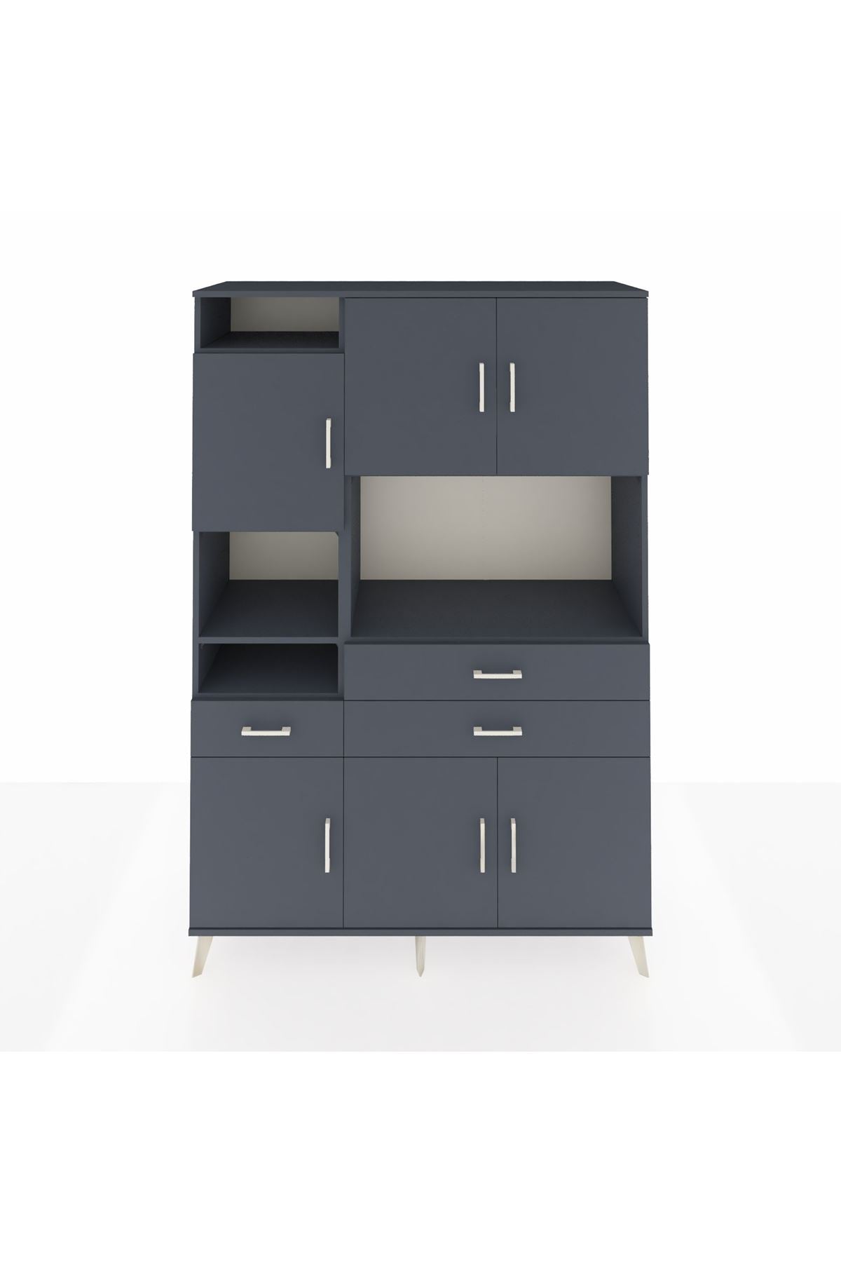 Hyperion Dolap 9 Raflı 3 Çekmeceli 6 Kapaklı 132x44x195 Antrasit-Antrasit/Antrasit