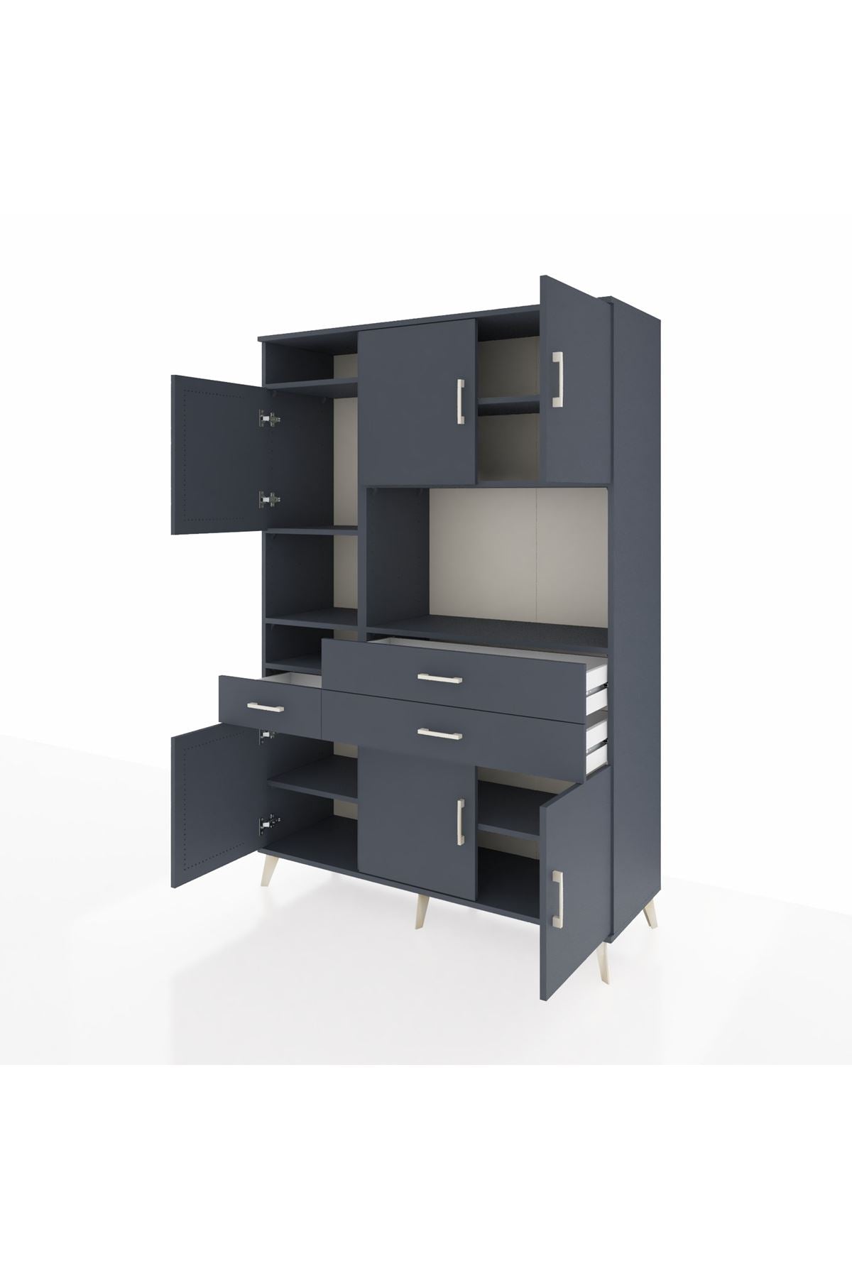 Hyperion Dolap 9 Raflı 3 Çekmeceli 6 Kapaklı 132x44x195 Antrasit-Antrasit/Antrasit