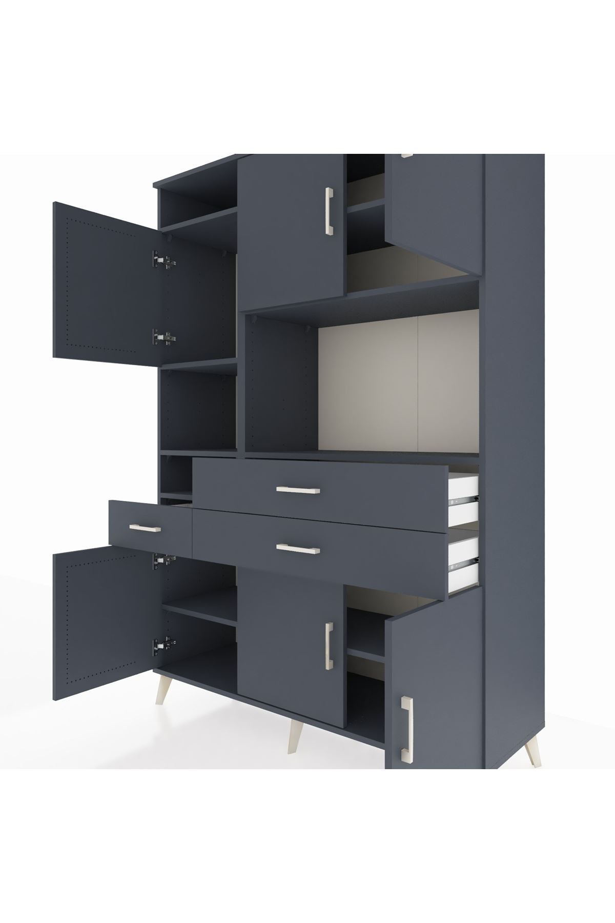 Hyperion Dolap 9 Raflı 3 Çekmeceli 6 Kapaklı 132x44x195 Antrasit-Antrasit/Antrasit