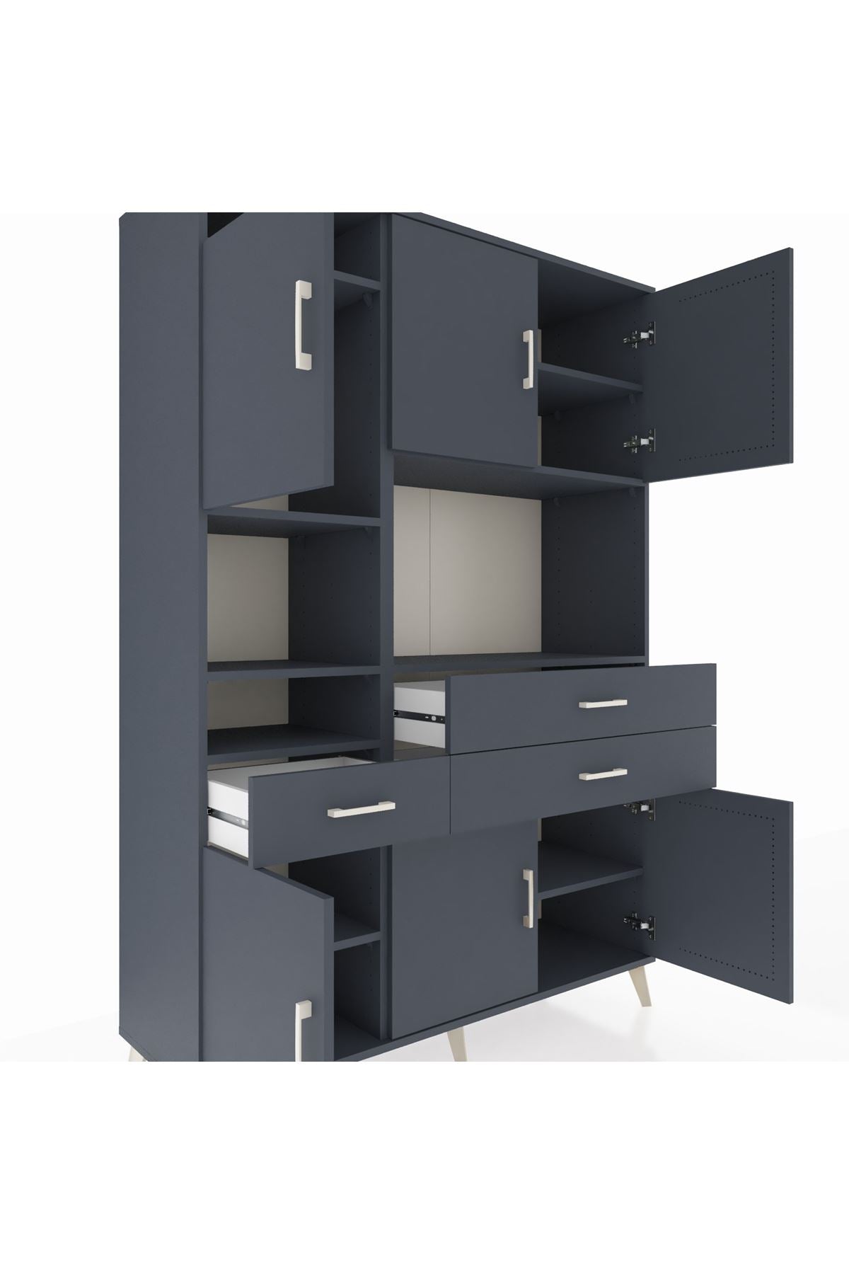 Hyperion Dolap 9 Raflı 3 Çekmeceli 6 Kapaklı 132x44x195 Antrasit-Antrasit/Antrasit