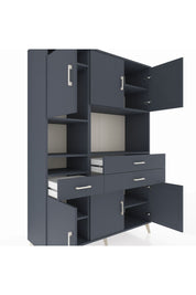 Hyperion Dolap 9 Raflı 3 Çekmeceli 6 Kapaklı 132x44x195 Antrasit-Antrasit/Antrasit