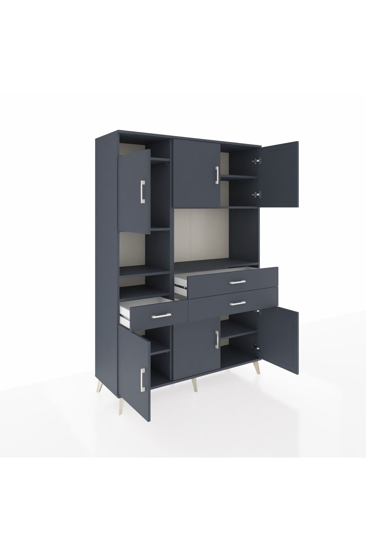 Hyperion Dolap 9 Raflı 3 Çekmeceli 6 Kapaklı 132x44x195 Antrasit-Antrasit/Antrasit