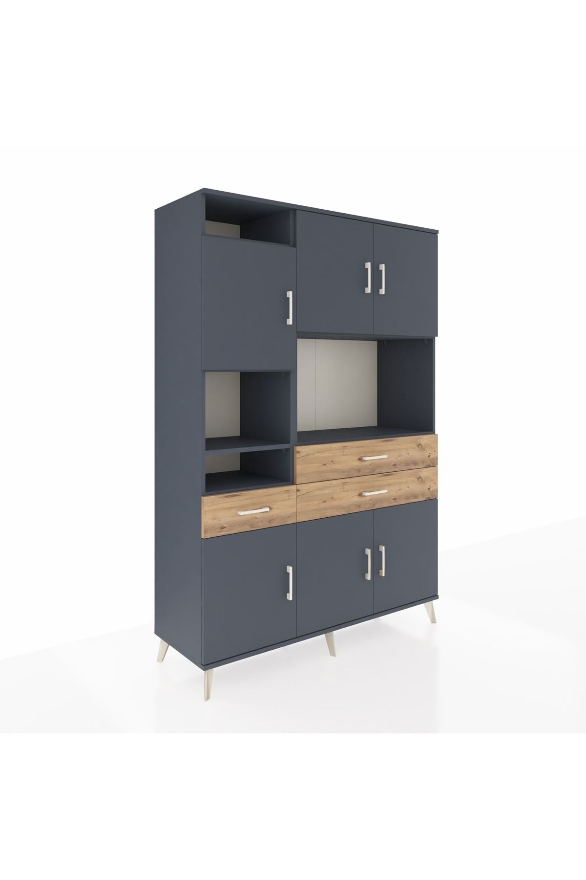 Hyperion Dolap 9 Raflı 3 Çekmeceli 6 Kapaklı 132x44x195 Antrasit-Antrasit/Çam