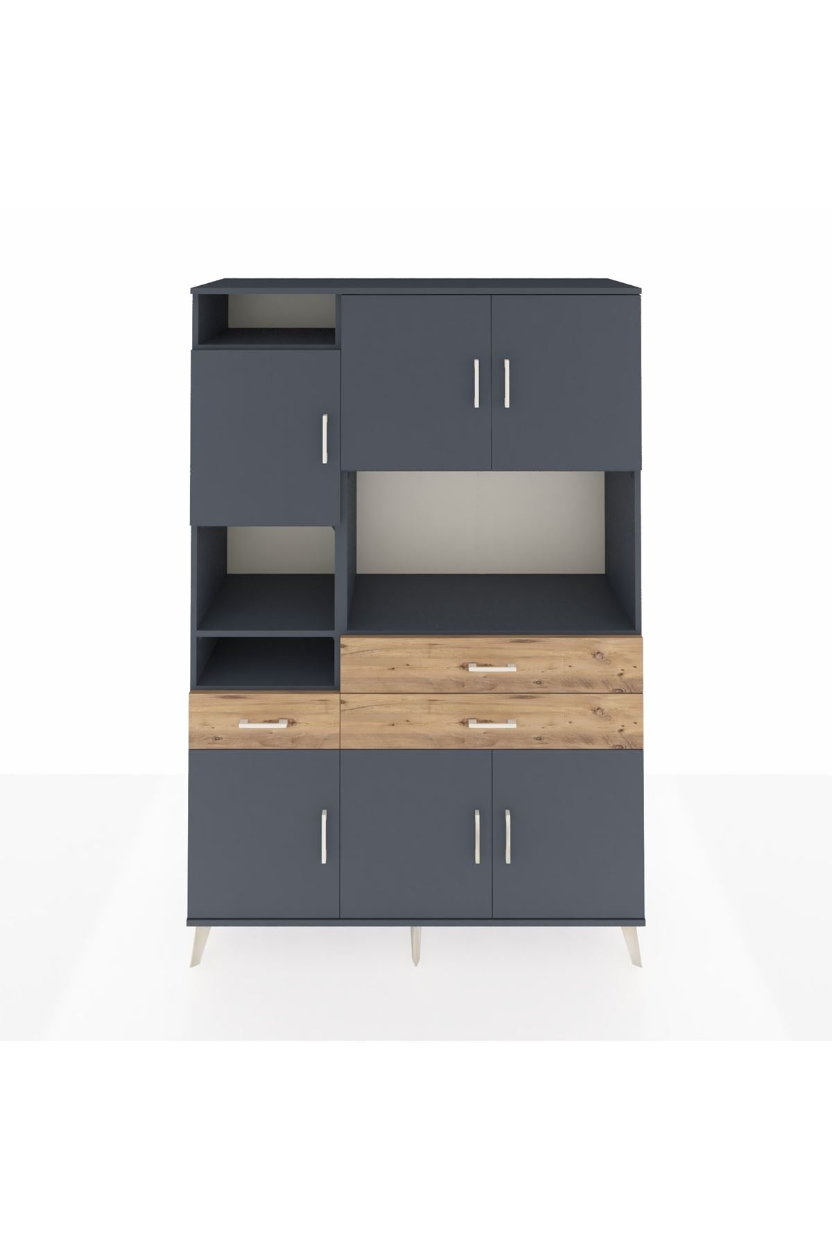 Hyperion Dolap 9 Raflı 3 Çekmeceli 6 Kapaklı 132x44x195 Antrasit-Antrasit/Çam