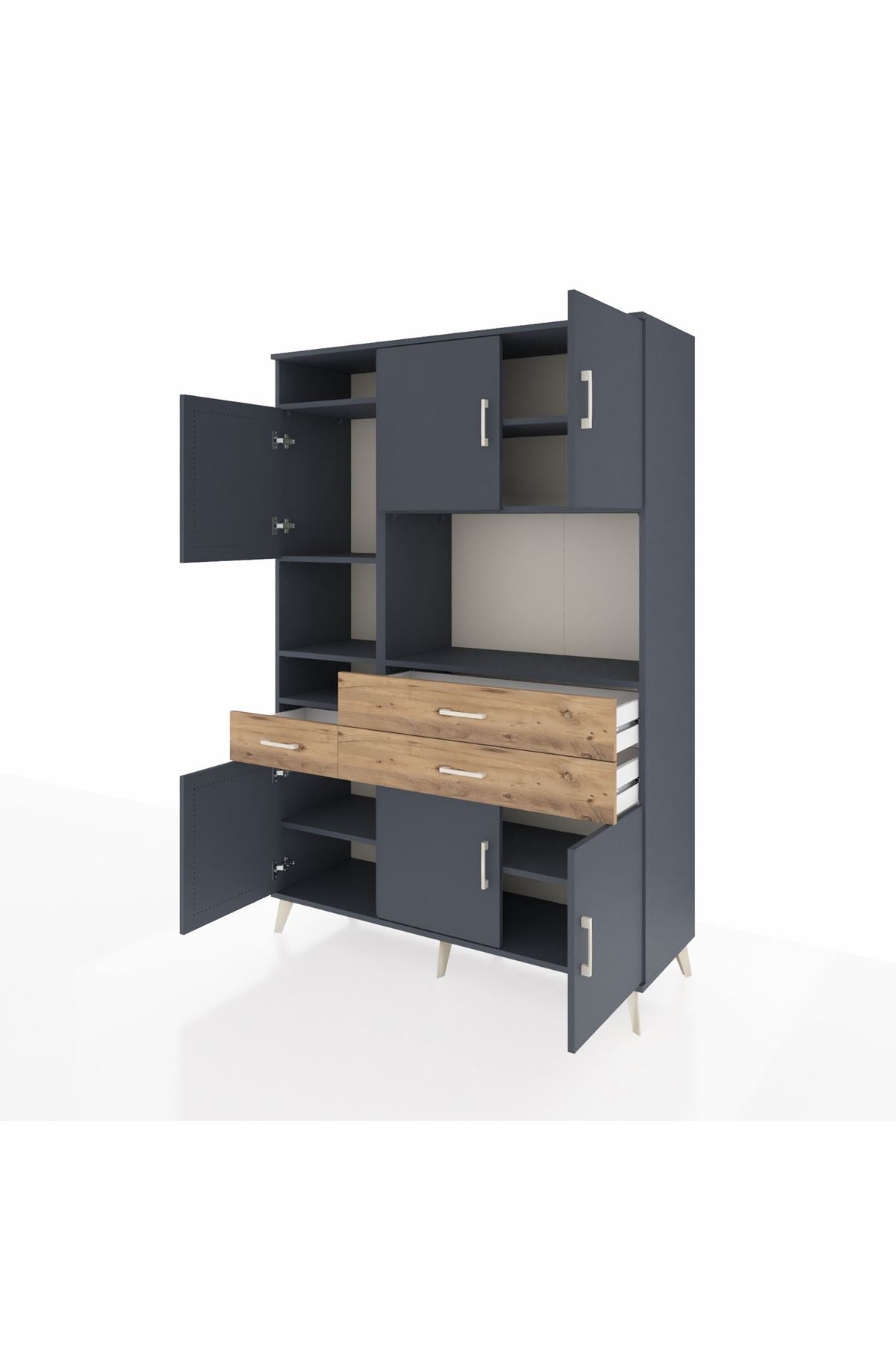 Hyperion Dolap 9 Raflı 3 Çekmeceli 6 Kapaklı 132x44x195 Antrasit-Antrasit/Çam