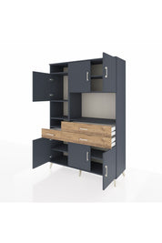 Hyperion Dolap 9 Raflı 3 Çekmeceli 6 Kapaklı 132x44x195 Antrasit-Antrasit/Çam