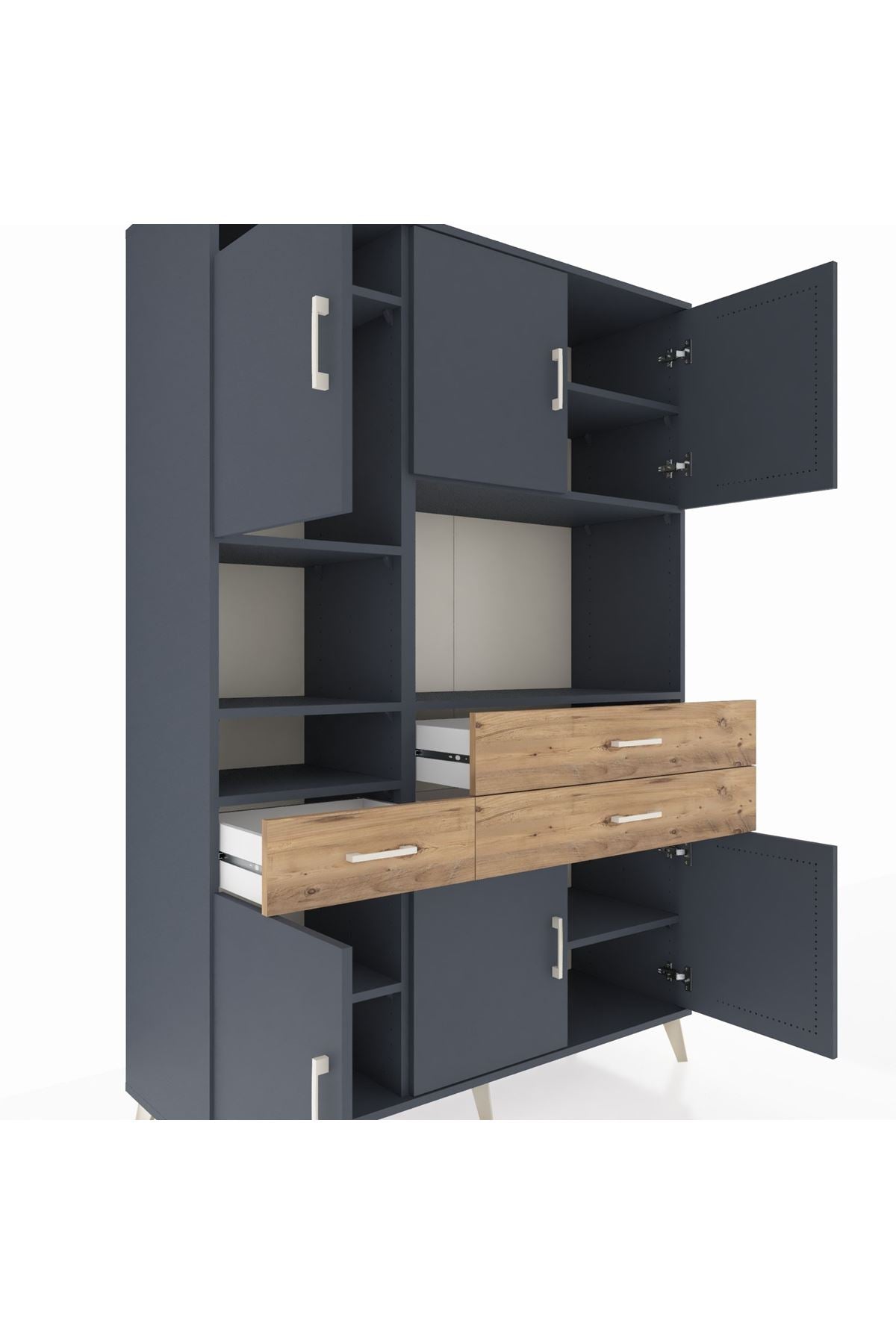 Hyperion Dolap 9 Raflı 3 Çekmeceli 6 Kapaklı 132x44x195 Antrasit-Antrasit/Çam