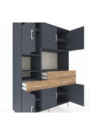 Hyperion Dolap 9 Raflı 3 Çekmeceli 6 Kapaklı 132x44x195 Antrasit-Antrasit/Çam