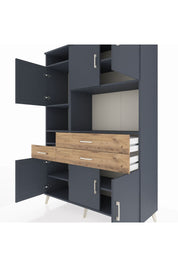 Hyperion Dolap 9 Raflı 3 Çekmeceli 6 Kapaklı 132x44x195 Antrasit-Antrasit/Çam