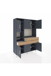 Hyperion Dolap 9 Raflı 3 Çekmeceli 6 Kapaklı 132x44x195 Antrasit-Antrasit/Çam