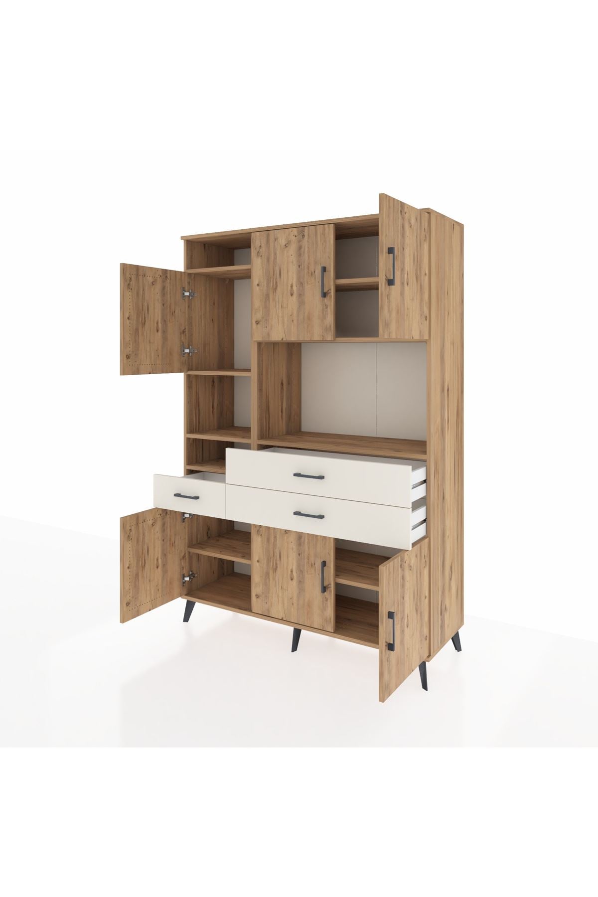 Hyperion Dolap 9 Raflı 3 Çekmeceli 6 Kapaklı 132x44x195 Çam-Çam/Aytaşı