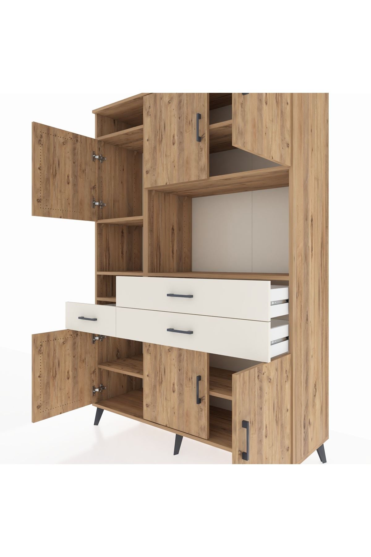 Hyperion Dolap 9 Raflı 3 Çekmeceli 6 Kapaklı 132x44x195 Çam-Çam/Aytaşı