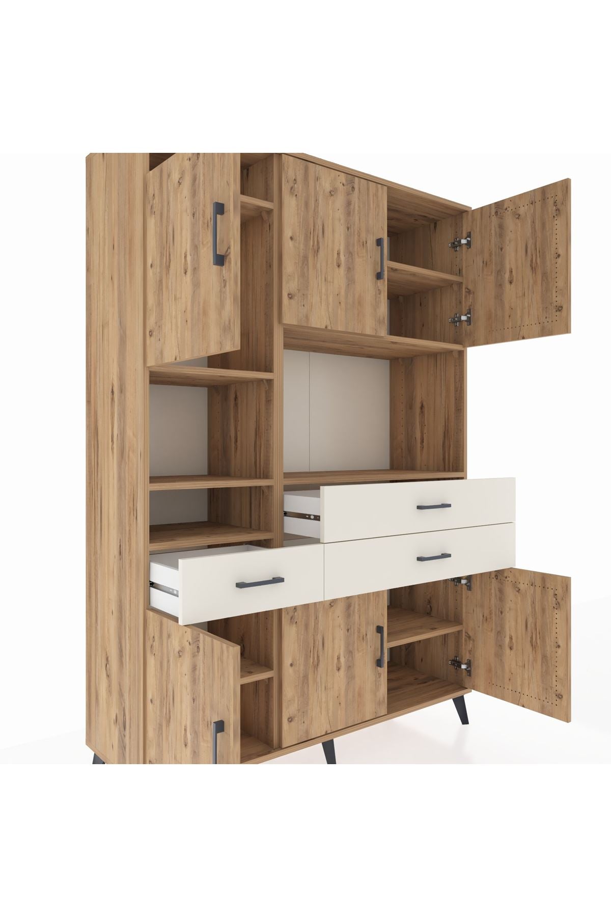 Hyperion Dolap 9 Raflı 3 Çekmeceli 6 Kapaklı 132x44x195 Çam-Çam/Aytaşı