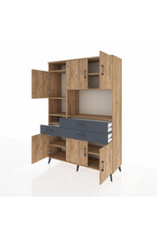 Hyperion Dolap 9 Raflı 3 Çekmeceli 6 Kapaklı 132x44x195 Çam-Çam/Antrasit