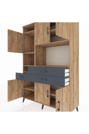 Hyperion Dolap 9 Raflı 3 Çekmeceli 6 Kapaklı 132x44x195 Çam-Çam/Antrasit