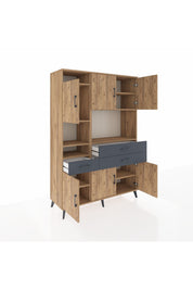 Hyperion Dolap 9 Raflı 3 Çekmeceli 6 Kapaklı 132x44x195 Çam-Çam/Antrasit