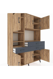 Hyperion Dolap 9 Raflı 3 Çekmeceli 6 Kapaklı 132x44x195 Çam-Çam/Antrasit