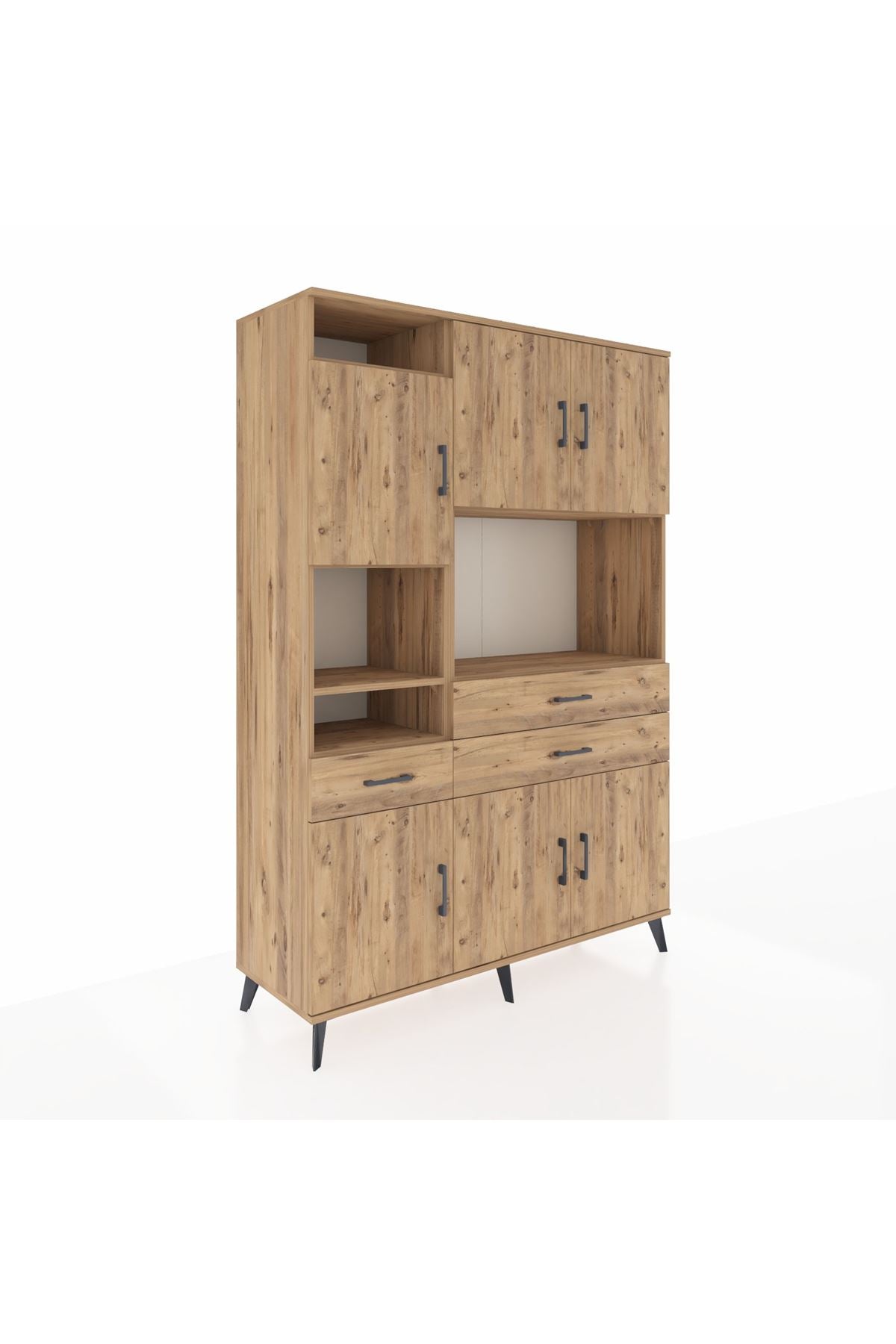 Hyperion Dolap 9 Raflı 3 Çekmeceli 6 Kapaklı 132x44x195 Çam-Çam/Çam