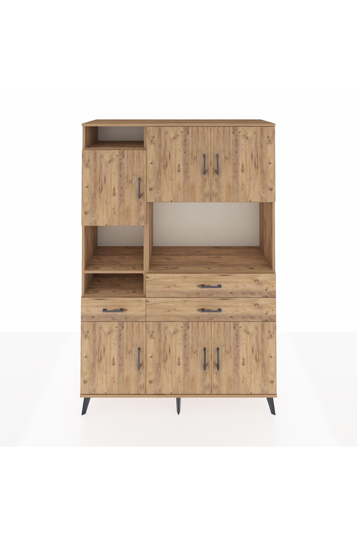 Hyperion Dolap 9 Raflı 3 Çekmeceli 6 Kapaklı 132x44x195 Çam-Çam/Çam