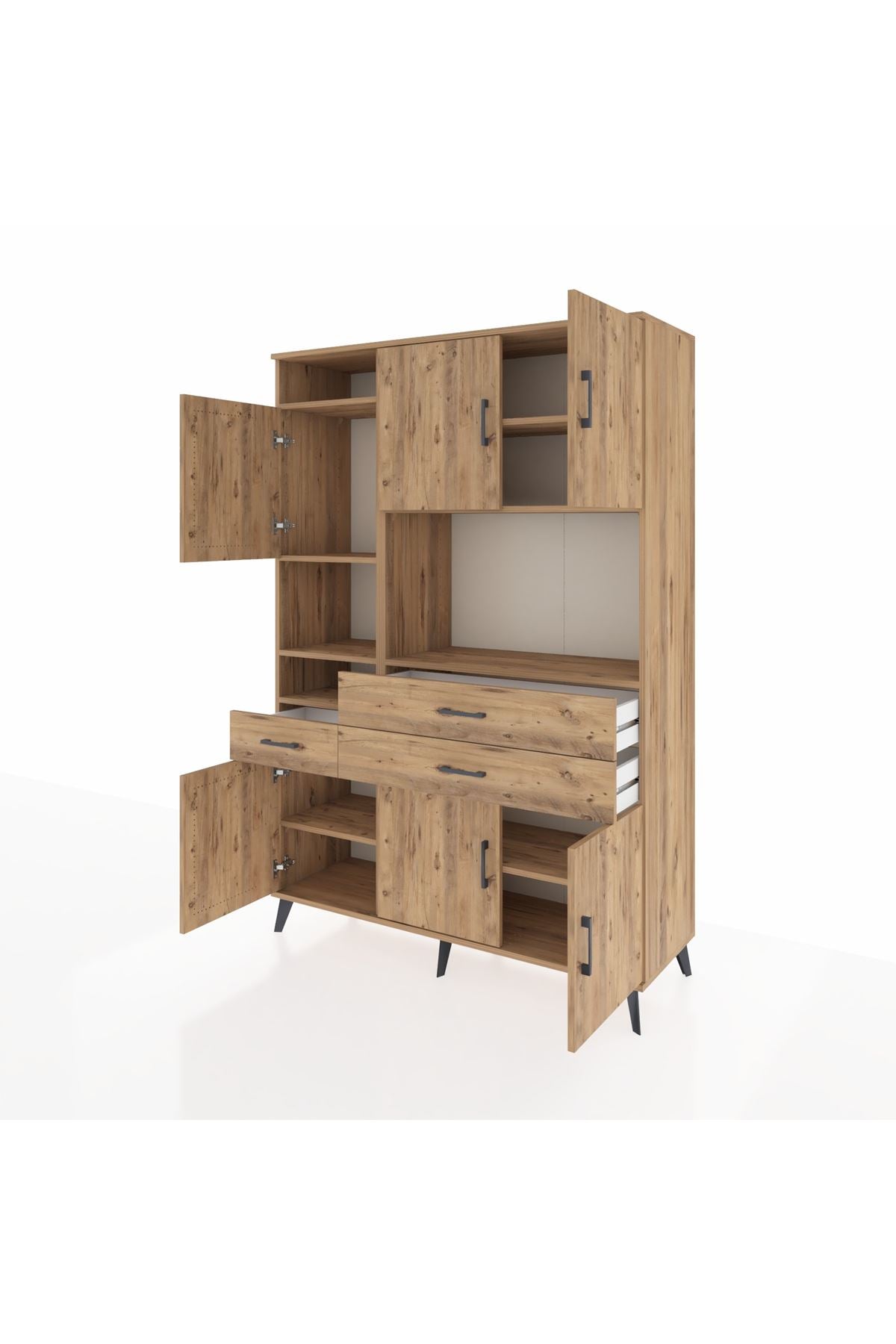 Hyperion Dolap 9 Raflı 3 Çekmeceli 6 Kapaklı 132x44x195 Çam-Çam/Çam