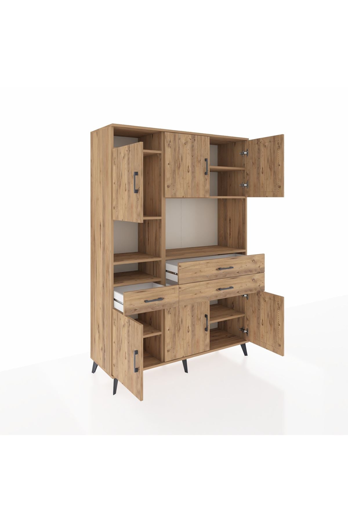 Hyperion Dolap 9 Raflı 3 Çekmeceli 6 Kapaklı 132x44x195 Çam-Çam/Çam