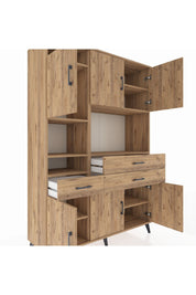 Hyperion Dolap 9 Raflı 3 Çekmeceli 6 Kapaklı 132x44x195 Çam-Çam/Çam