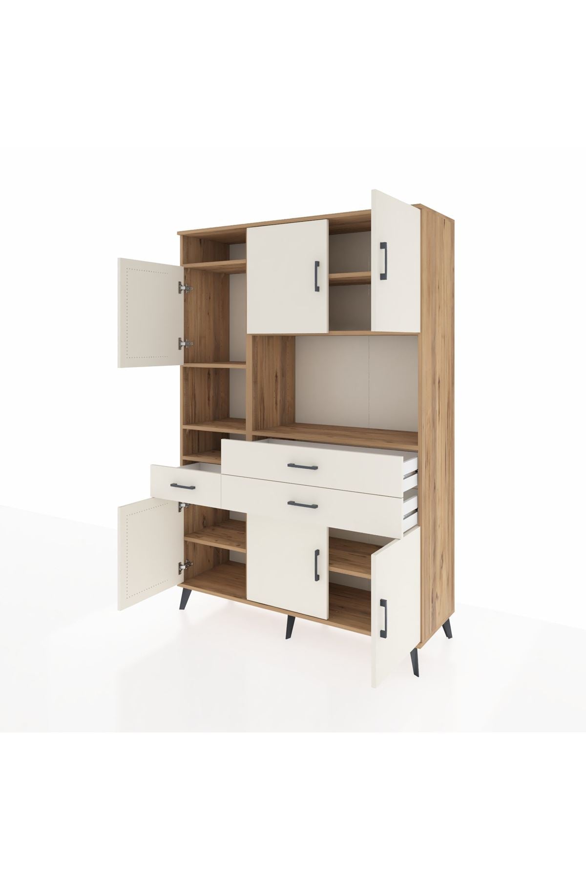 Hyperion Dolap 9 Raflı 3 Çekmeceli 6 Kapaklı 132x44x195 Çam-Aytaşı/Aytaşı